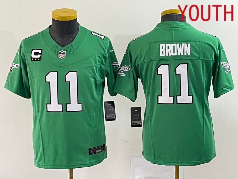 Youth Philadelphia Eagles 11 Brown Green Nike Throwback Vapor Limited NFL Jerseys